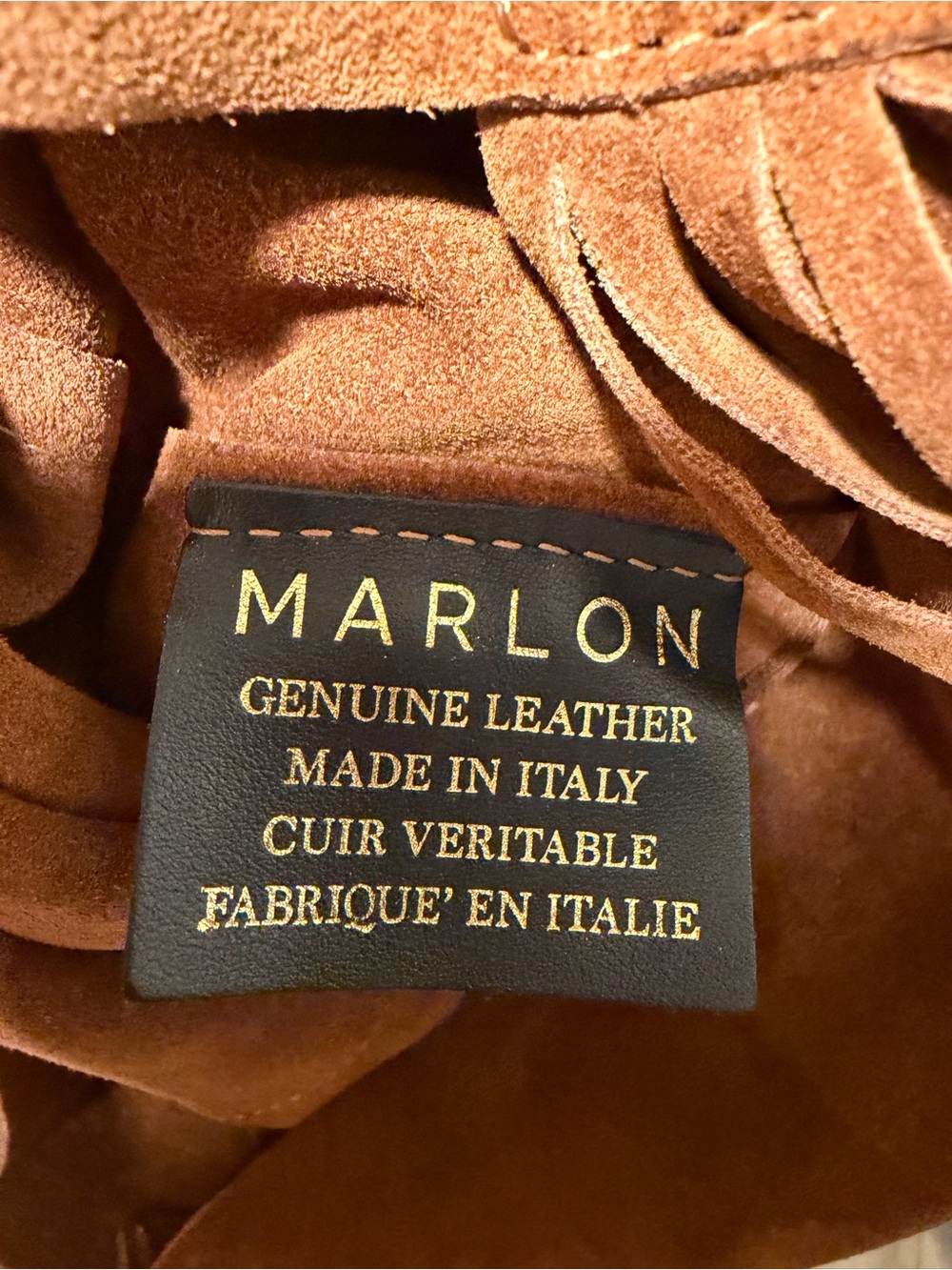 Marlon Made in Italy Suede Leather Bamboo Fringe Hobo Bag NWT - Picture 8 of 11